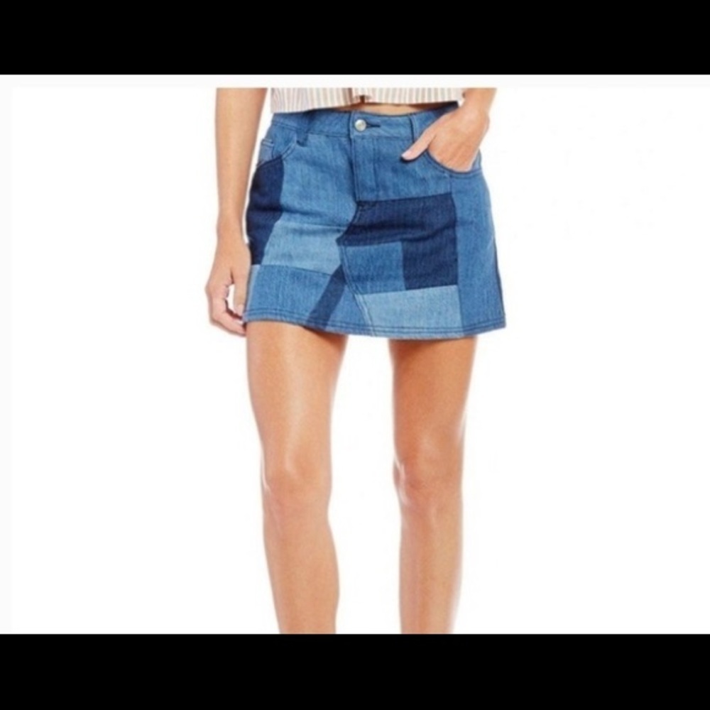NWT Gianni Bini Craig Patchwork denim Mini Skirt